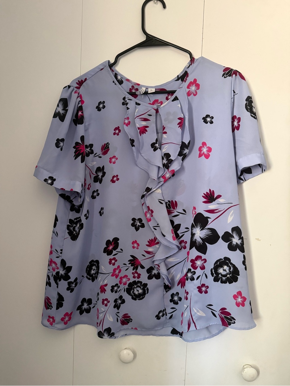 Elle light blue Floral Ruffle Front Blouse